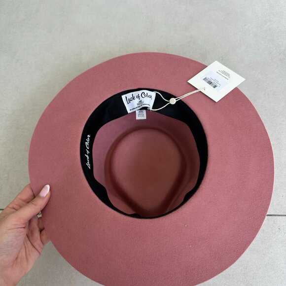 NWT Lack Of Color Zulu Wool Felt Fedora Hat In Rose Pink High Crown Wide Brim - Picture 10 of 10